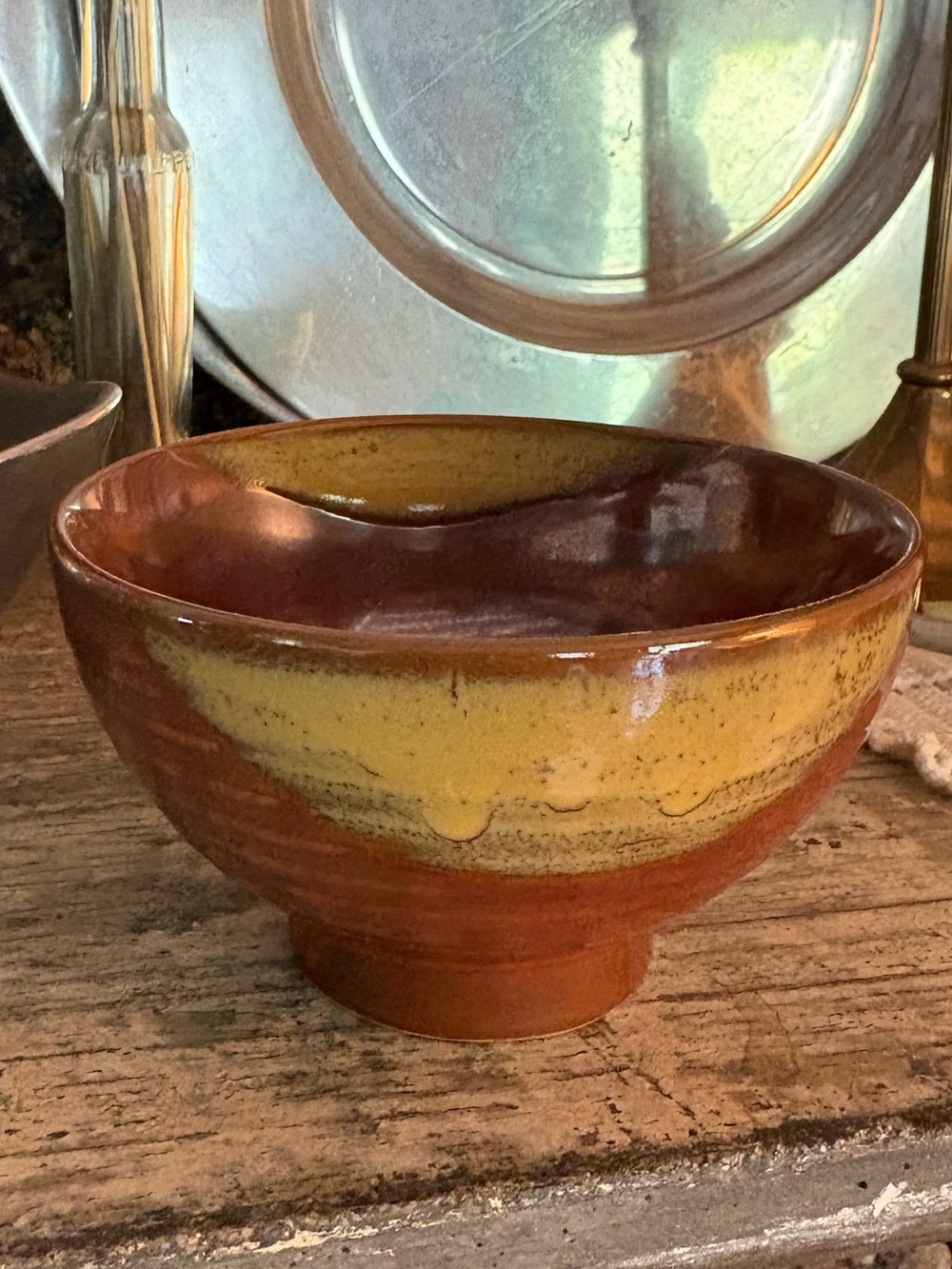 Handcrafted Ceramic Bowl in Brown and Yellow